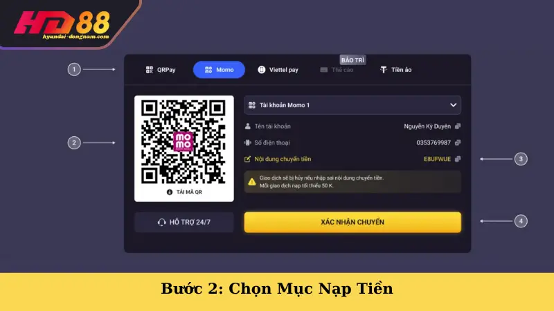 Bước 2: Chọn Mục Nạp Tiền