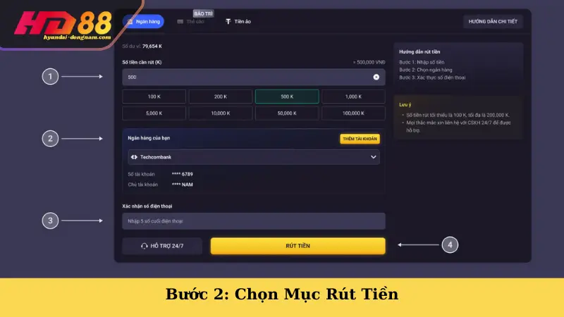 Bước 2: Chọn Mục Rút Tiền