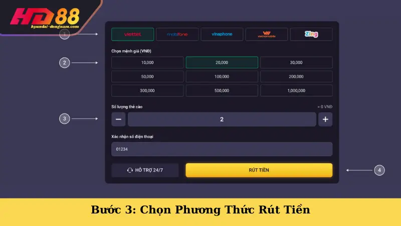 Bước 3: Chọn Phương Thức Rút Tiền