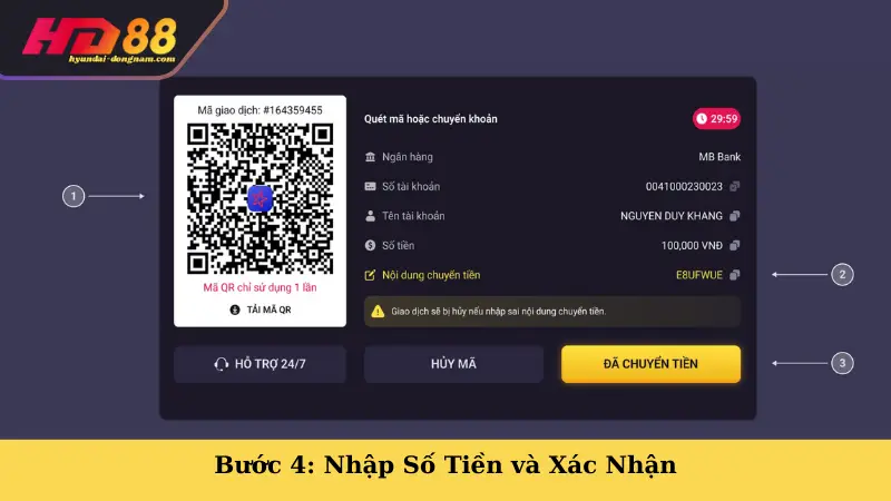 Bước 4: Nhập Số Tiền và Xác Nhận