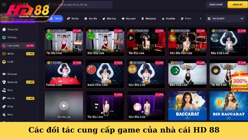 Giới thiệu các đối tác cung cấp game của nhà cái HD 88