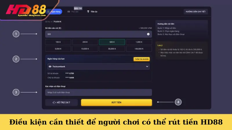 Điều kiện cần thiết để người chơi có thể rút tiền HD88
