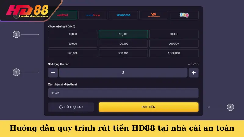 Hướng dẫn quy trình rút tiền HD88 tại nhà cái an toàn