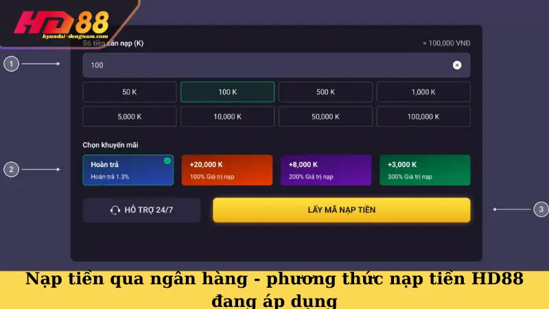 Nạp tiền qua ngân hàng - phương thức nạp tiền HD88 đang áp dụng
