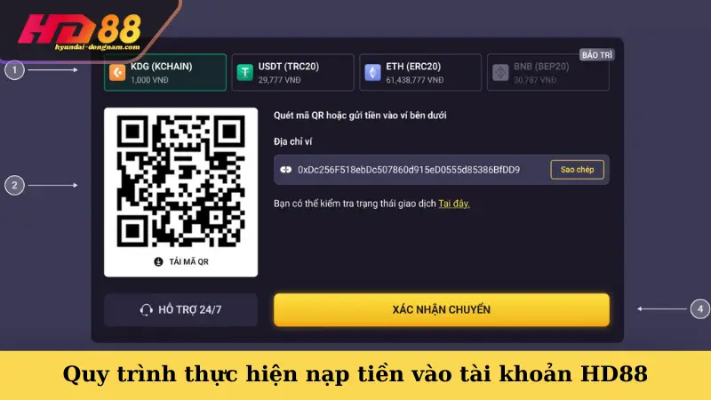 Quy trình thực hiện nạp tiền vào tài khoản HD88